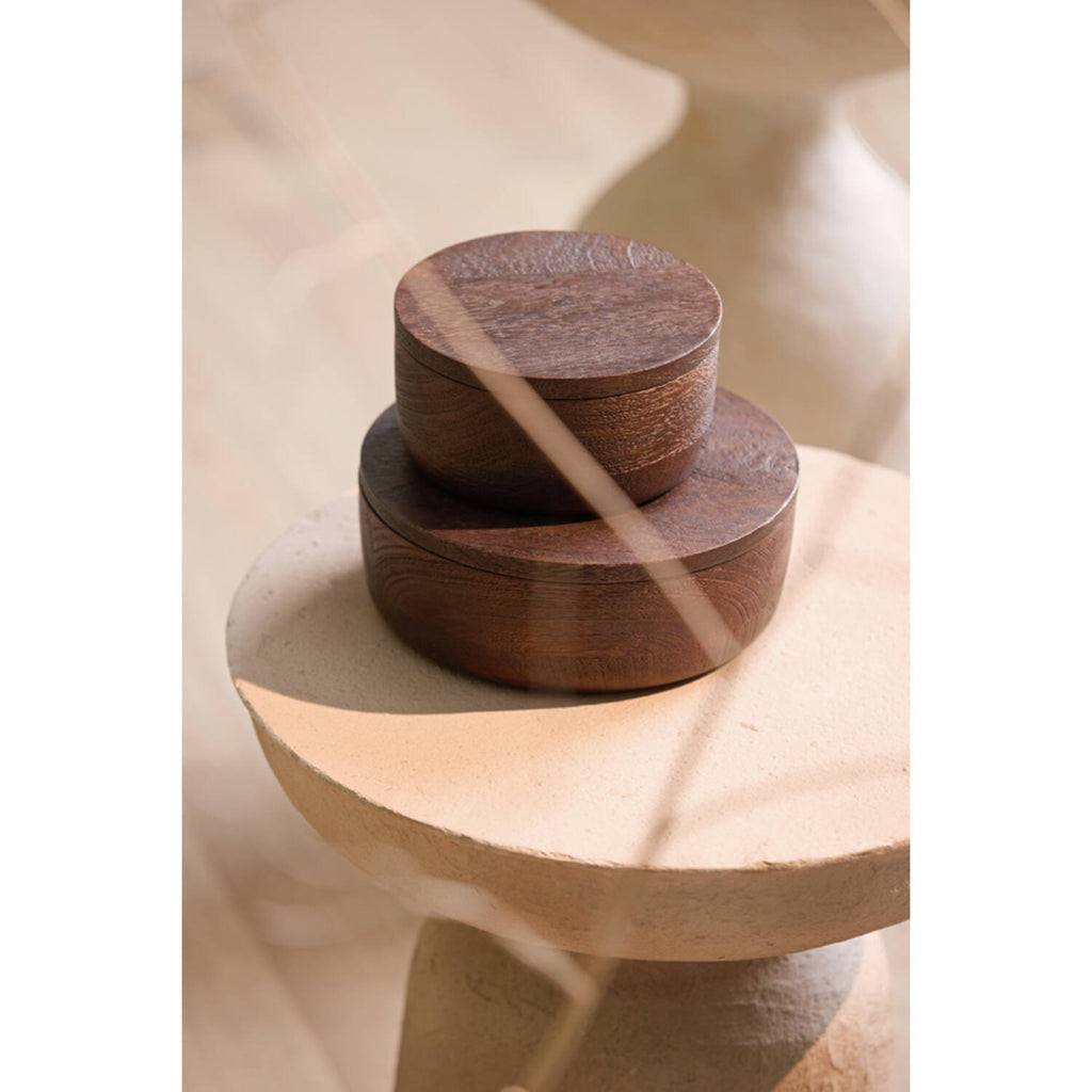 Deco box Ø19x7 cm METETI hout mat donker bruin