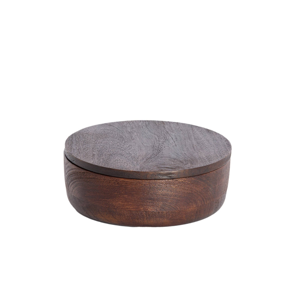 Deco box Ø19x7 cm METETI hout mat donker bruin