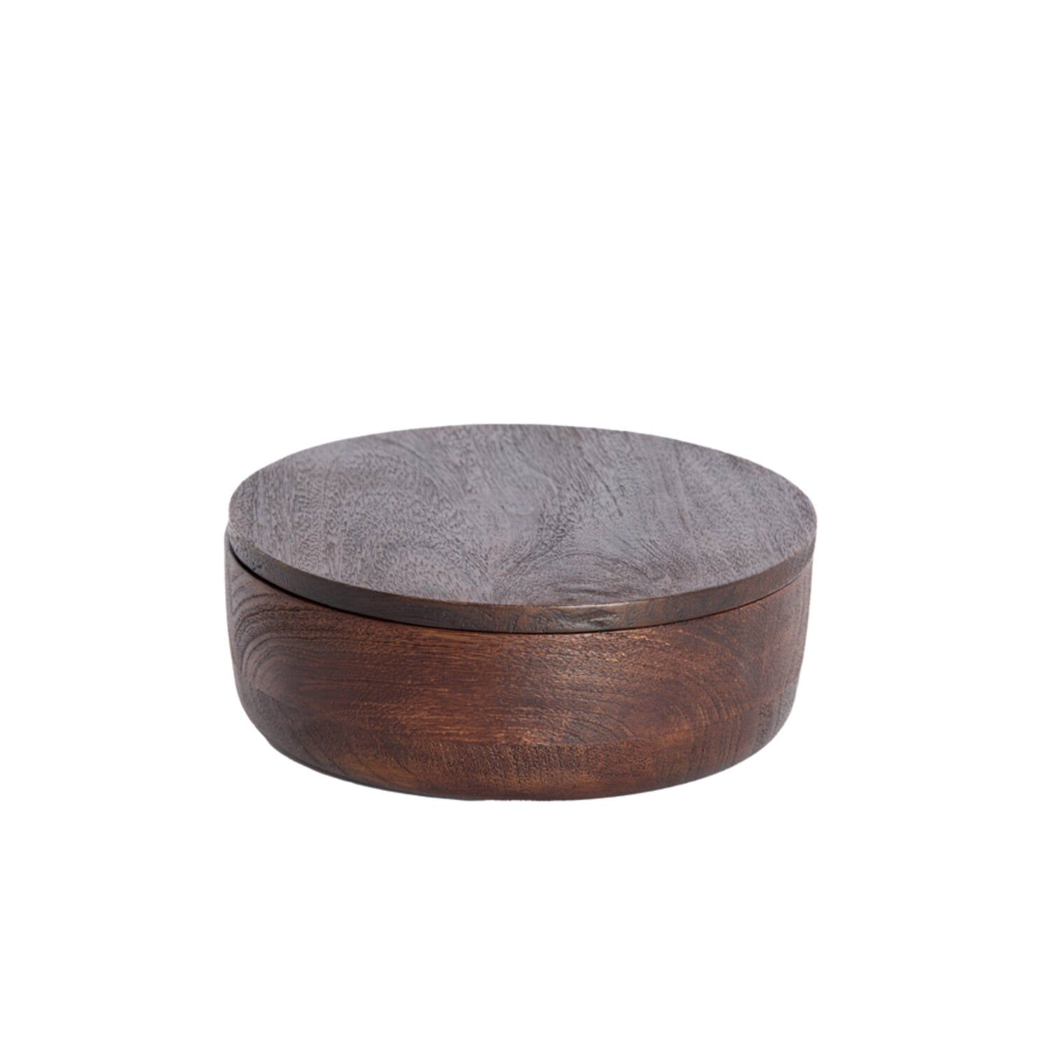 Deco box Ø19x7 cm METETI hout mat donker bruin